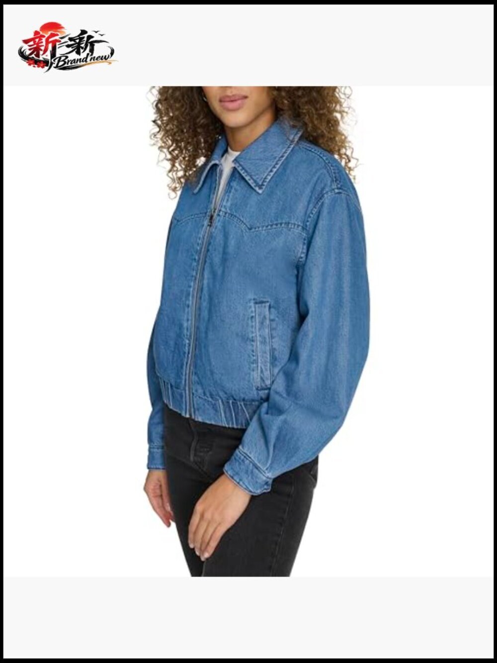 Western Denim Bomber Jacket with Arcuate Stitching - Picture 3 of 7